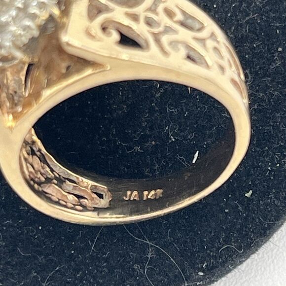 VINTAGE 14K YELLOW GOLD 20 DIAMOND CLUSTER RING FILIGREE SIZE 6 - Picture 8 of 9